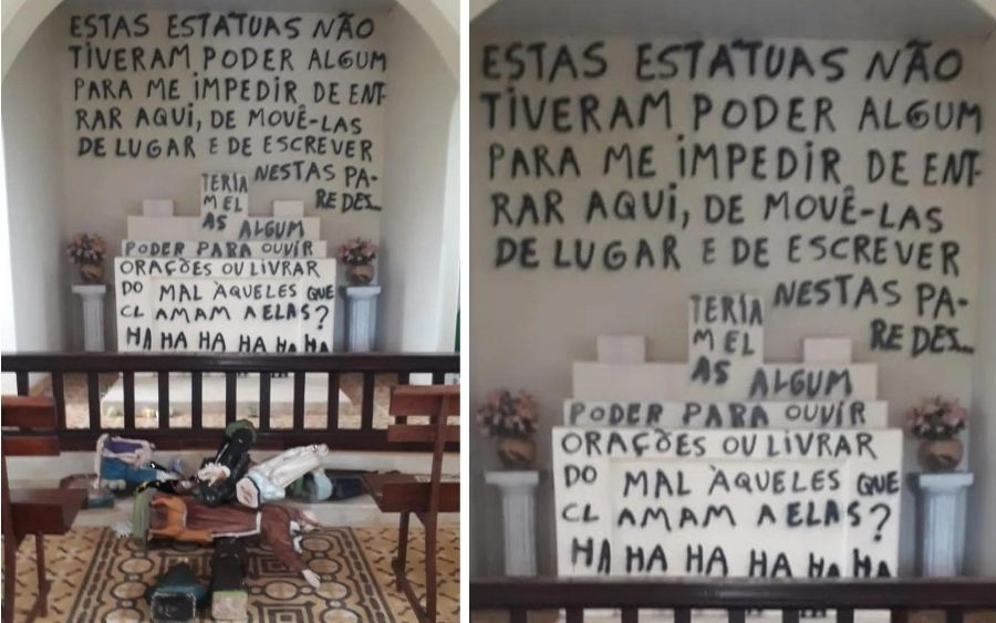 Capela de Nossa Senhora da Piedade, alvo de vandalismo e intolerância religiosa. (Foto: reprodução / arquivo pessoal).