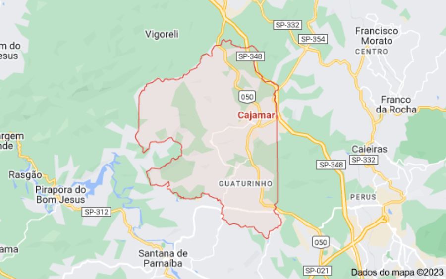 O município de Cajamar, também em São Paulo, registrou uma população de 92.689 pessoas no Censo de 2022, revelando um aumento significativo de 44,57% em comparação com o Censo anterior. (Reprodução Google Maps)