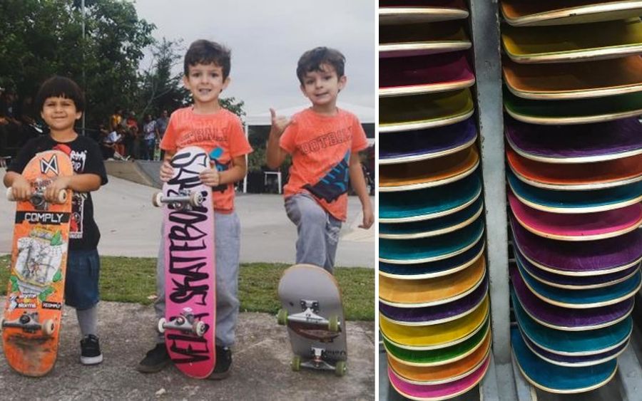 Com o objetivo de suprir a falta de material para os skatistas locais, Raphael e seus amigos decidiram fabricar pranchas de skate, e o sucesso foi tão grande que logo expandiram para cidades vizinhas. (foto: arquivo pessoal)