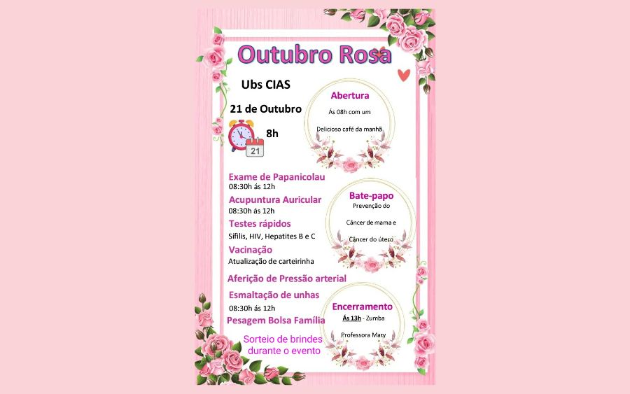 Programação do Outubro Rosa da UBS Cias - Caieiras