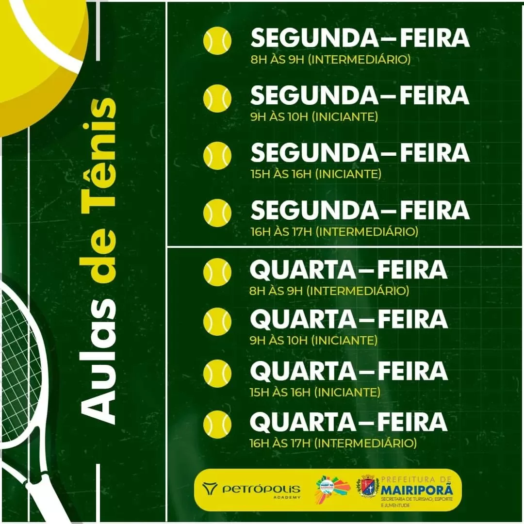 As inscrições para as aulas de tênis já estão abertas e devem ser feitas presencialmente. Os interessados podem realizar a inscrição de segunda a sexta-feira, das 8h às 16h, no Ginásio de Esportes Florêncio Pereira.