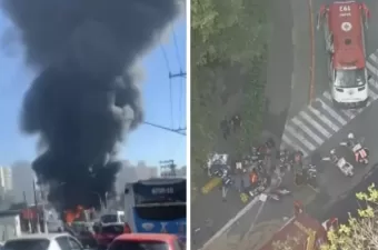 Incêndio na Marginal: Acidente entre Ônibus e Moto causa Fogo