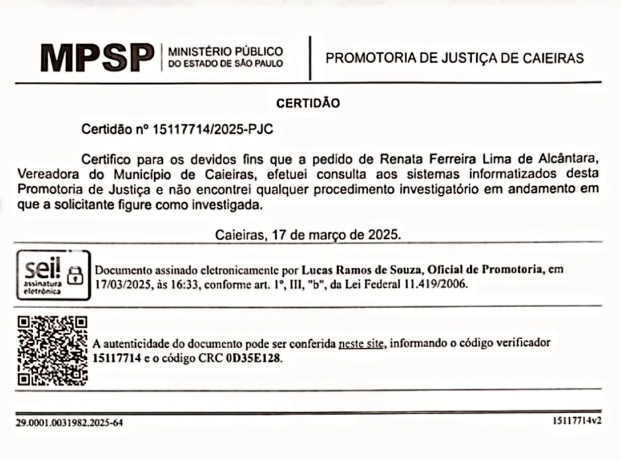 Certificado do Ministério Público.