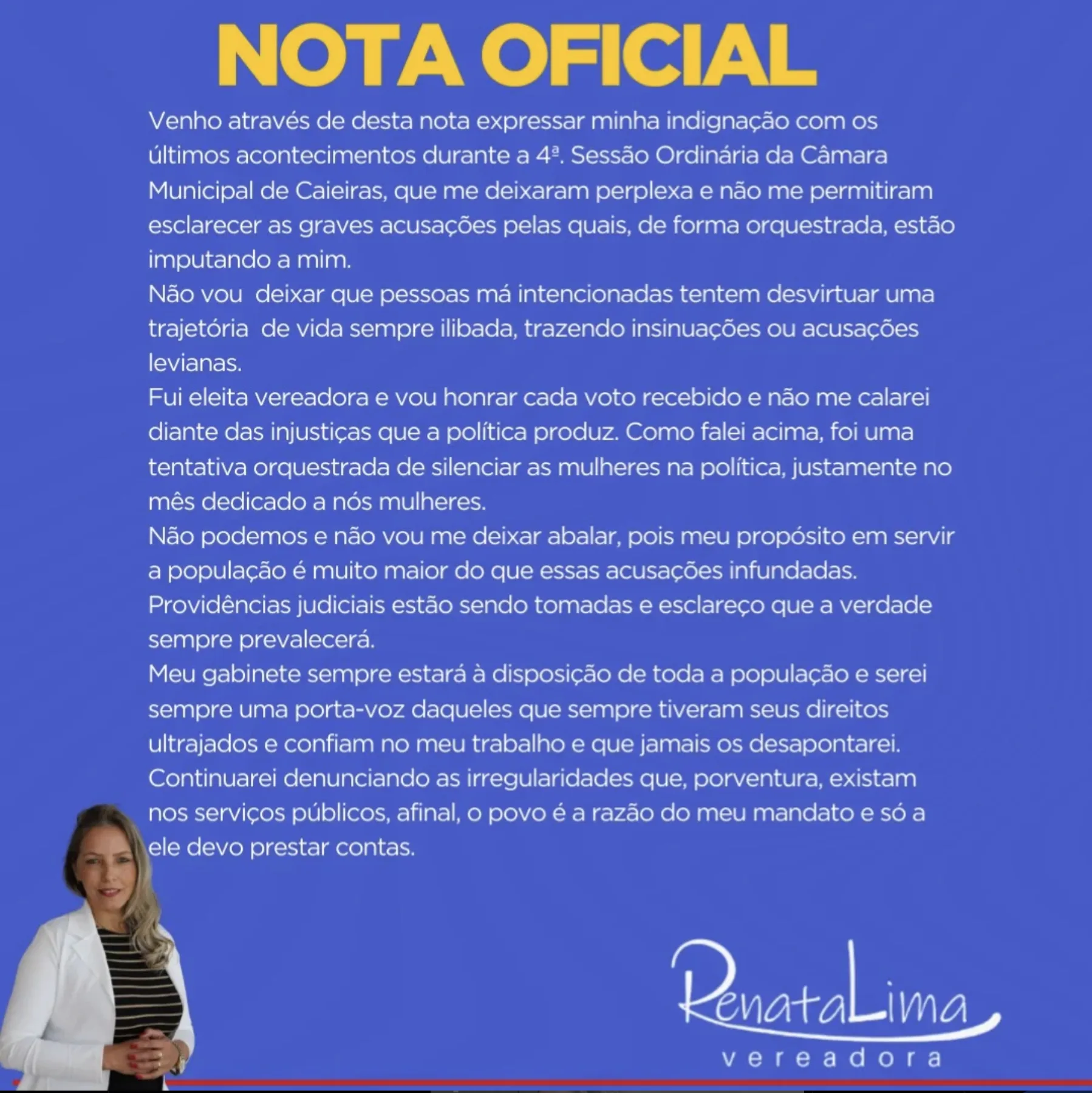 Nota Oficial da Vereadora
