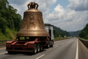 Sino de 55 toneladas passa por Mairiporã em jornada histórica até o Santuário do Divino Pai Eterno