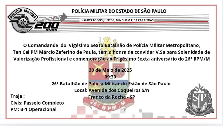 PM realiza evento pelo aniversário do 26º BPM/M em Franco da Rocha.