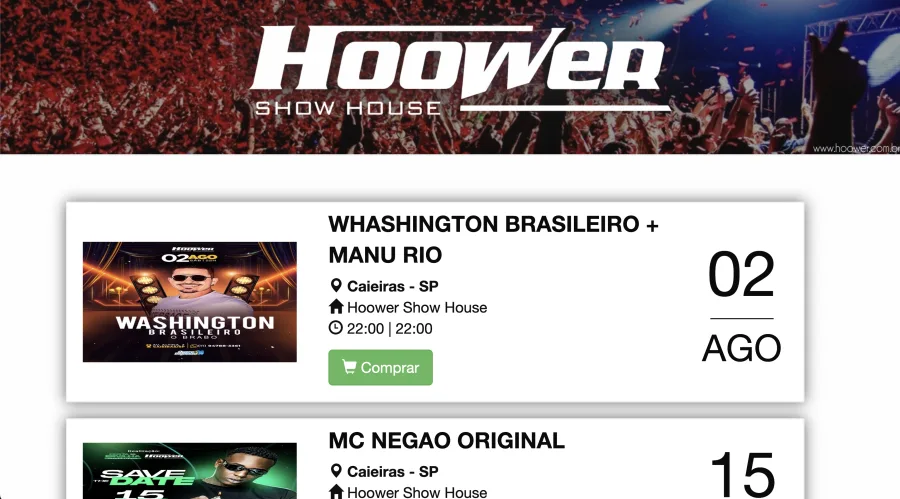 Agenda Hoower Caieiras dias 1, 2 e 3 de agosto de 2025