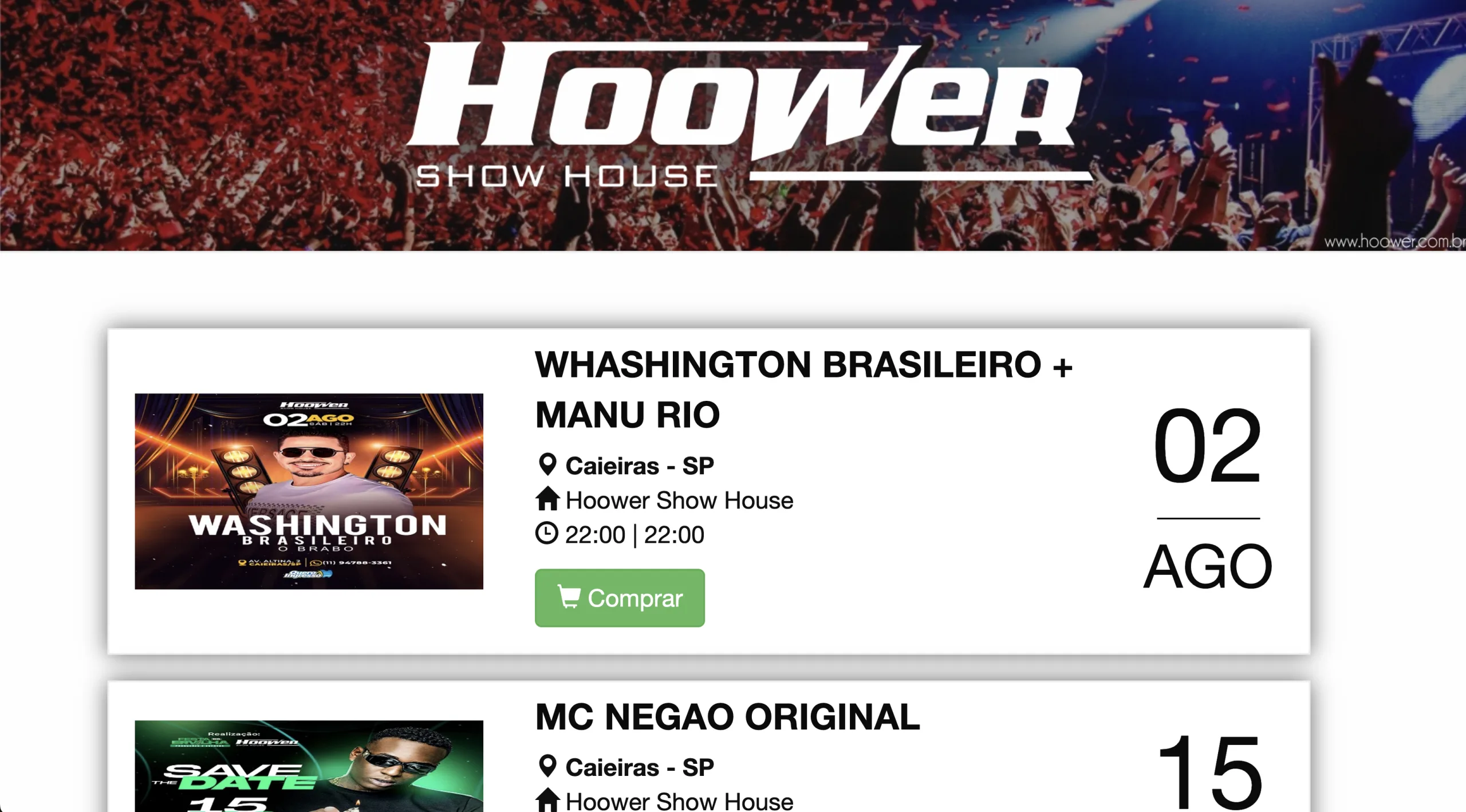 Agenda Hoower Caieiras dias 1, 2 e 3 de agosto de 2025