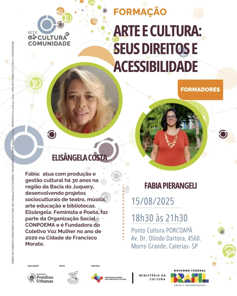 Formação em Caieiras debate direitos culturais e acessibilidade com Fabia Pierangeli e Elisângela Costa