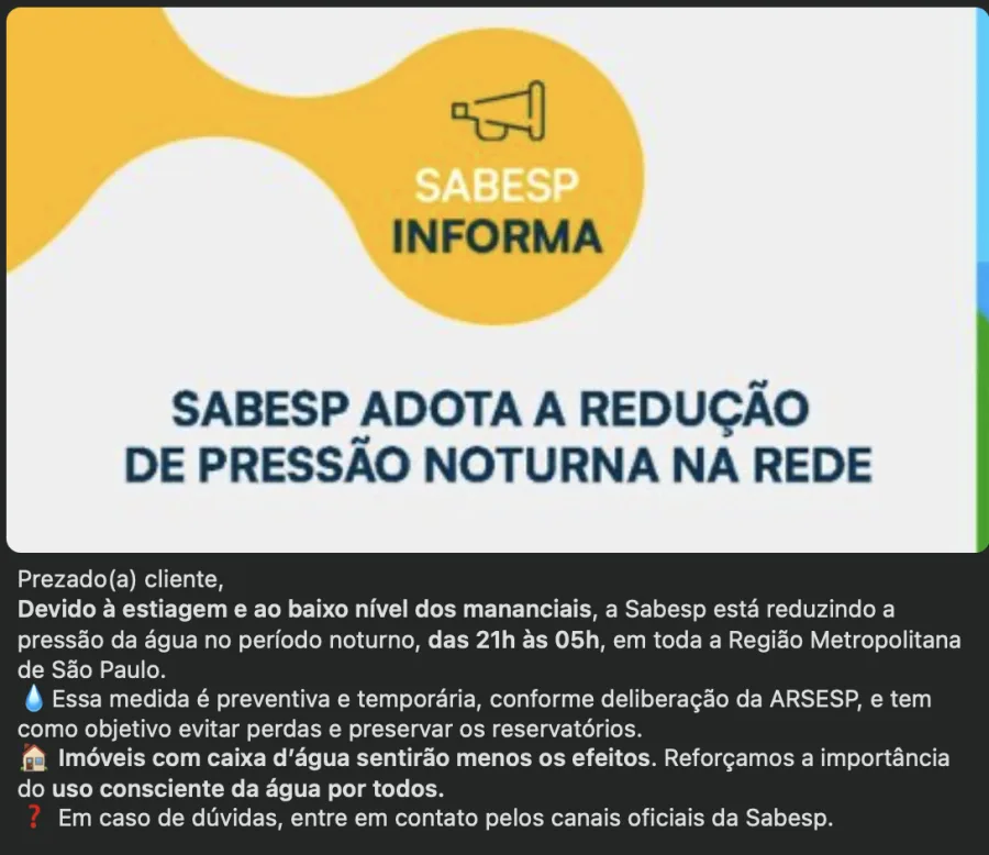 Comunicado em redes sociais e aplicativos de mensagens instantâneas.