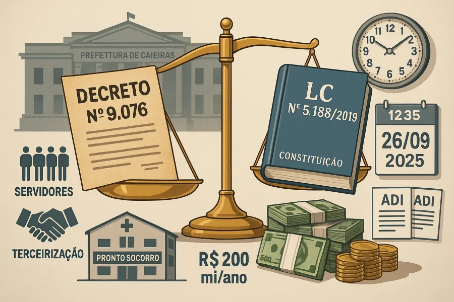 Caieiras: Decreto 9.076 acende disputa sobre estágio probatório, ADIs, terceirizações e R$ 200 mi