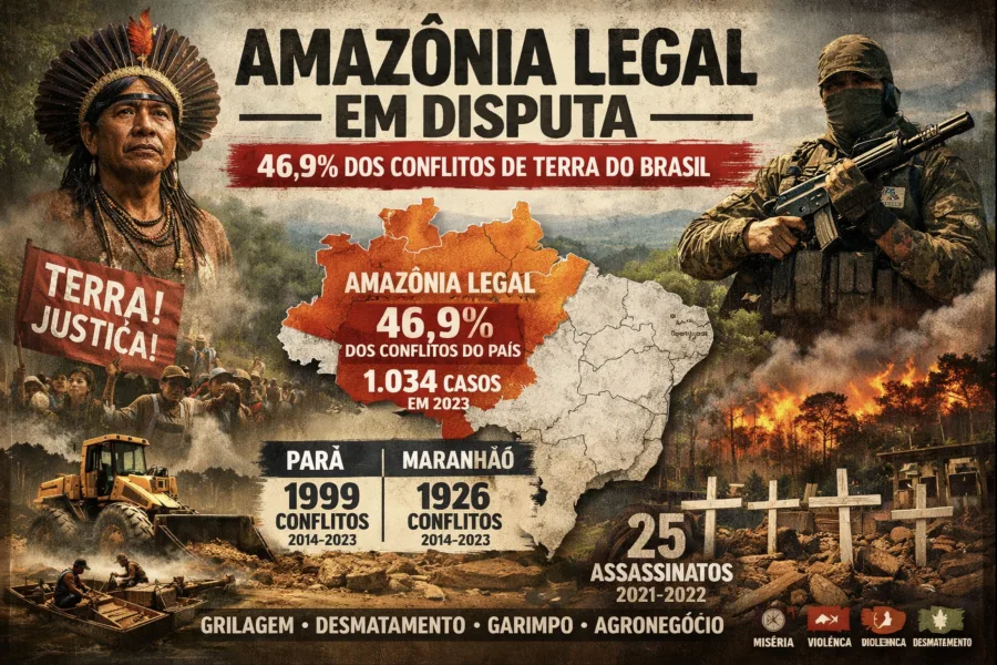Amazônia Legal concentra 46,9% dos conflitos de terra e expõe mapa real da violência fundiária no Brasil