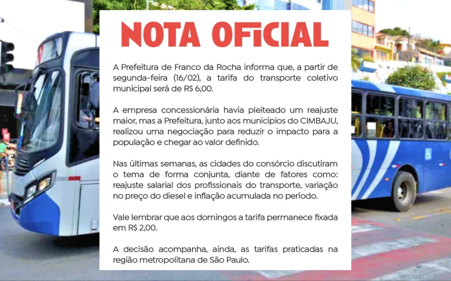 No comunicado, a prefeitura afirma que a negociação buscou “reduzir o impacto para a população” e fixar a tarifa no patamar definido.