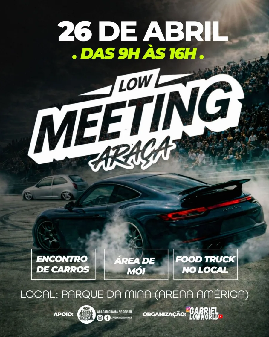 Com programação que inclui exposição de veículos, área de manobras e food trucks, o evento será realizado no Parque da Mina do Ouro. A organização espera reunir participantes e visitantes interessados em carros modificados, além de oferecer uma alternativa de lazer acessível mediante doação de alimentos.