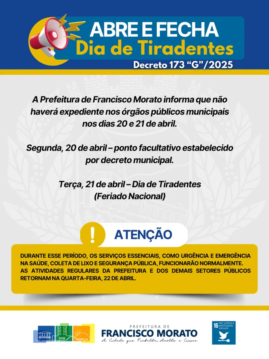 Vai sair no feriado de Tiradentes em Francisco Morato? Veja o que para e o que continua funcionando na cidade