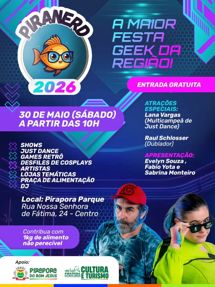 Marcado para o dia 30/05/2026, o encontro deve atrair fãs de games, cosplay e cultura pop, com atividades que vão desde competições até apresentações ao vivo e participação de convidados especiais.