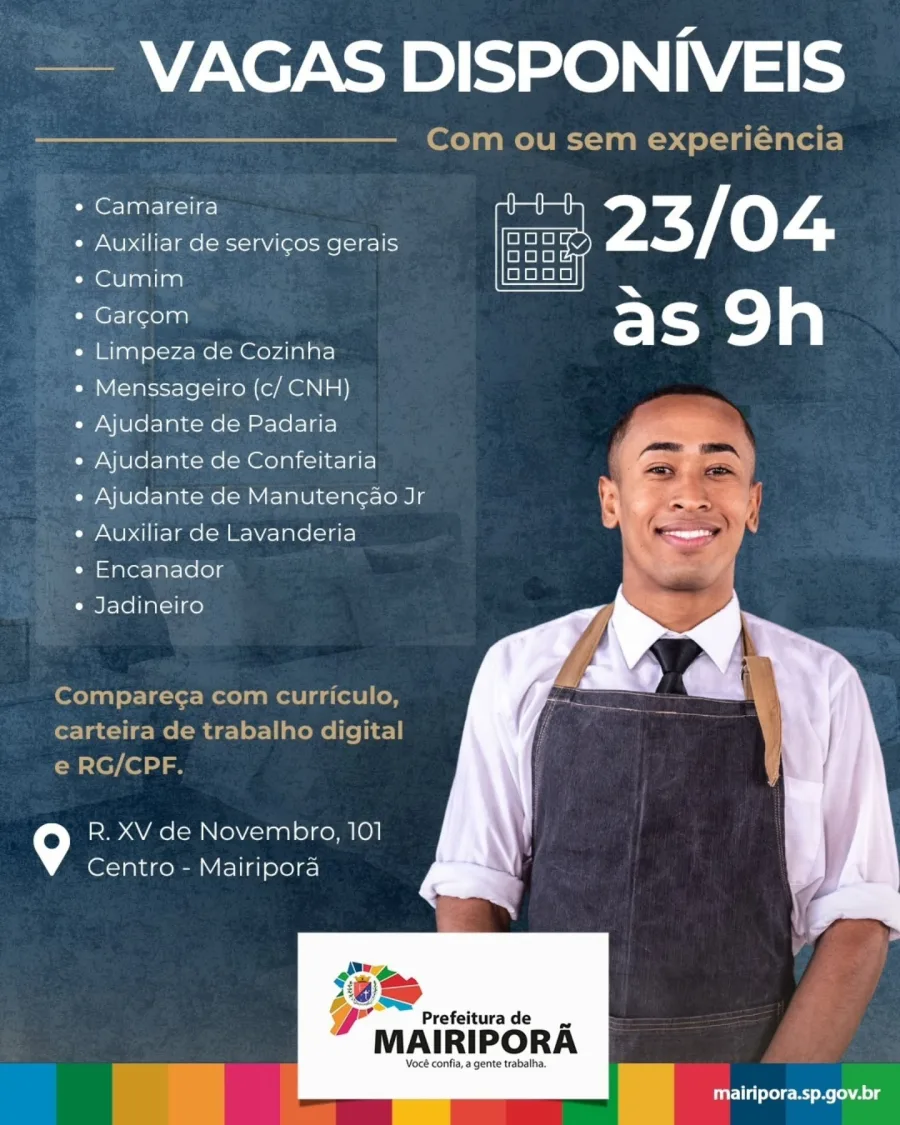Entenda o que levar e como participar do processo seletivo com vagas abertas em Mairiporã