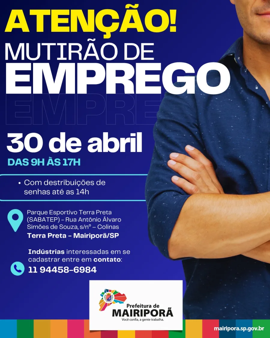 O evento ocorre das 9h às 17h no Parque Esportivo Terra Preta, com organização municipal e expectativa de movimentar candidatos ao longo de todo o dia.
