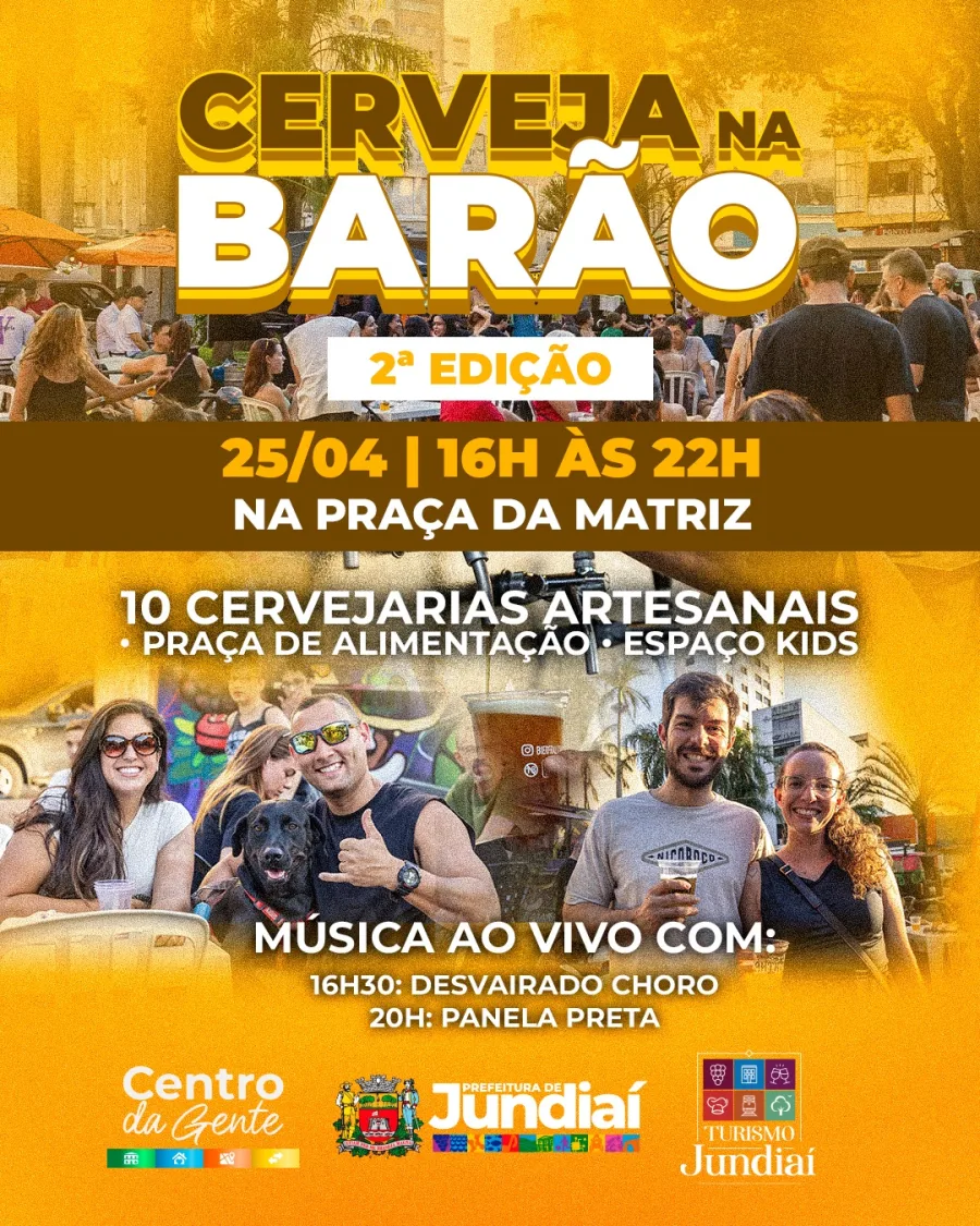 Com foco em lazer, gastronomia e valorização do comércio local, o evento reúne cervejarias artesanais, espaço para alimentação, área destinada a crianças e apresentações musicais ao longo da tarde e noite.
