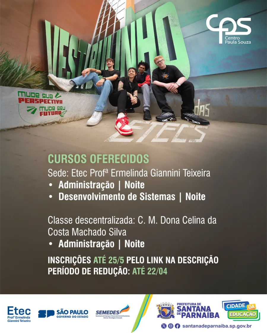 O prazo final para inscrição vai até 25 de maio, enquanto o período para solicitar redução da taxa encerra antes, no dia 22 de abril. As vagas são distribuídas entre unidades da cidade e incluem cursos com alta demanda no mercado.