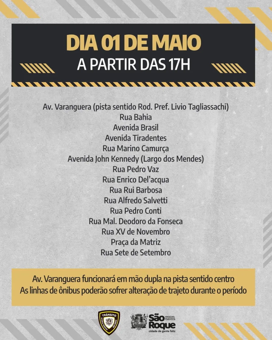 As alterações começam na quinta-feira pela manhã, com saída na Brasital, e seguem até a sexta-feira, quando ocorre o retorno dos participantes a partir das 17h. A Prefeitura orienta motoristas a evitarem as áreas afetadas durante o período.