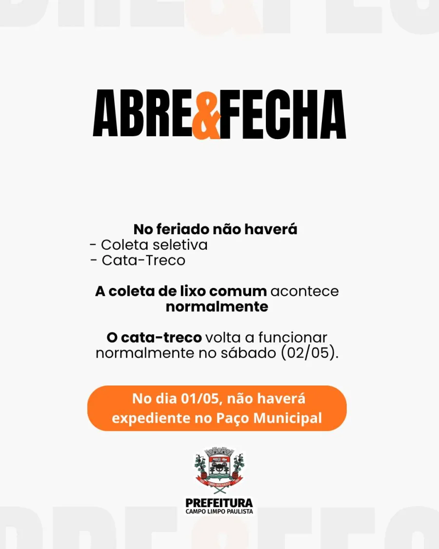 Enquanto atendimentos de emergência seguem operando normalmente, serviços administrativos e parte da limpeza urbana terão alterações. A coleta comum continua ativa, mas serviços específicos não funcionam no dia.