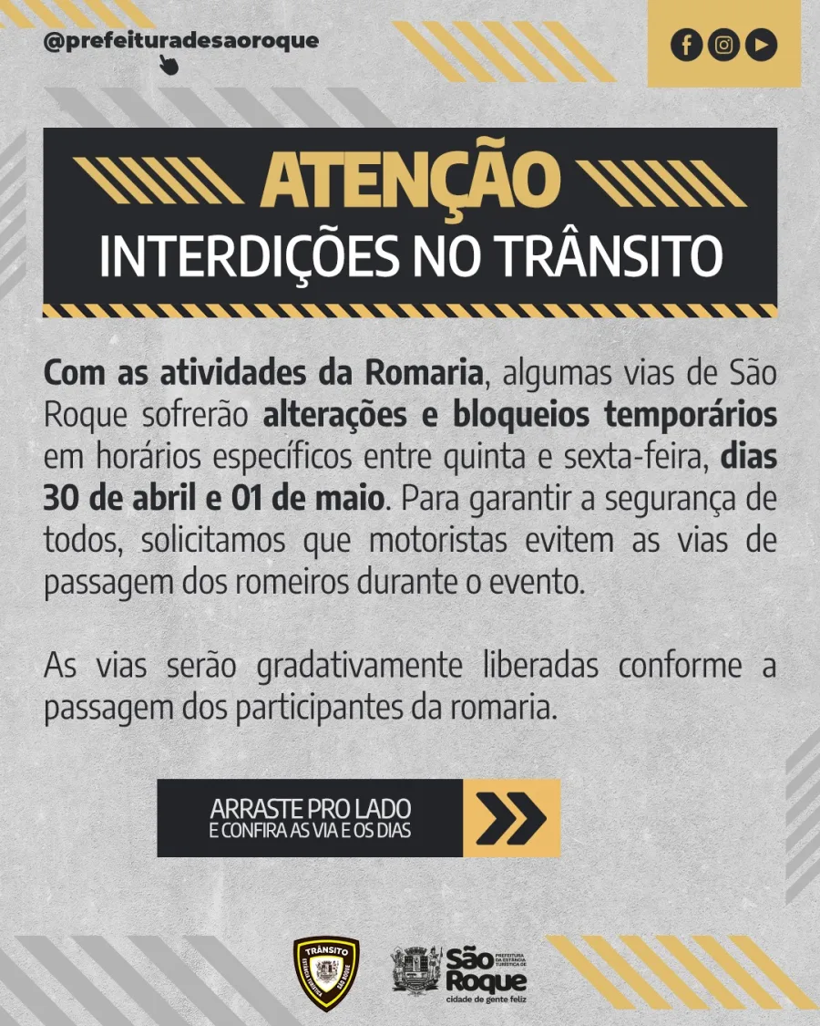 Romaria em São Roque: evento provoca interdições e altera circulação em diversas avenidas