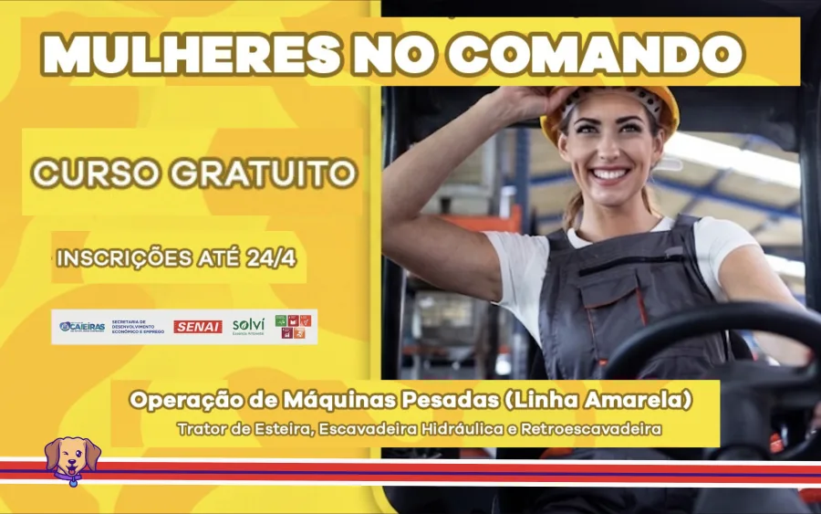 Curso gratuito para operação de máquinas pesadas abre vagas exclusivas para mulheres em Caieiras
