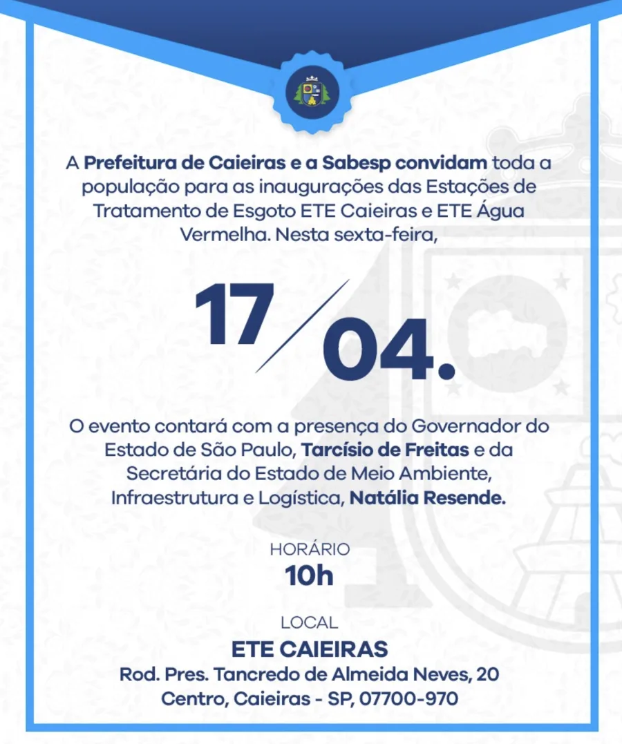 Evento em Caieiras reúne autoridades para inaugurar estações de tratamento e ampliar infraestrutura de saneamento
