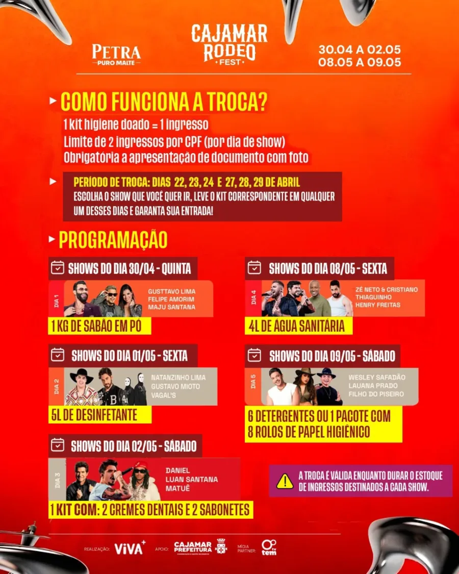 Como funciona a troca de ingressos solidários do Cajamar Rodeo Fest 2026