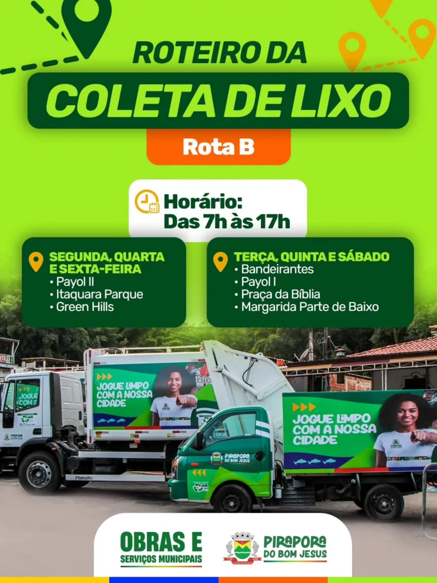 Novo cronograma da coleta de lixo em Pirapora: bairros passam a ter dias fixos de atendimento
