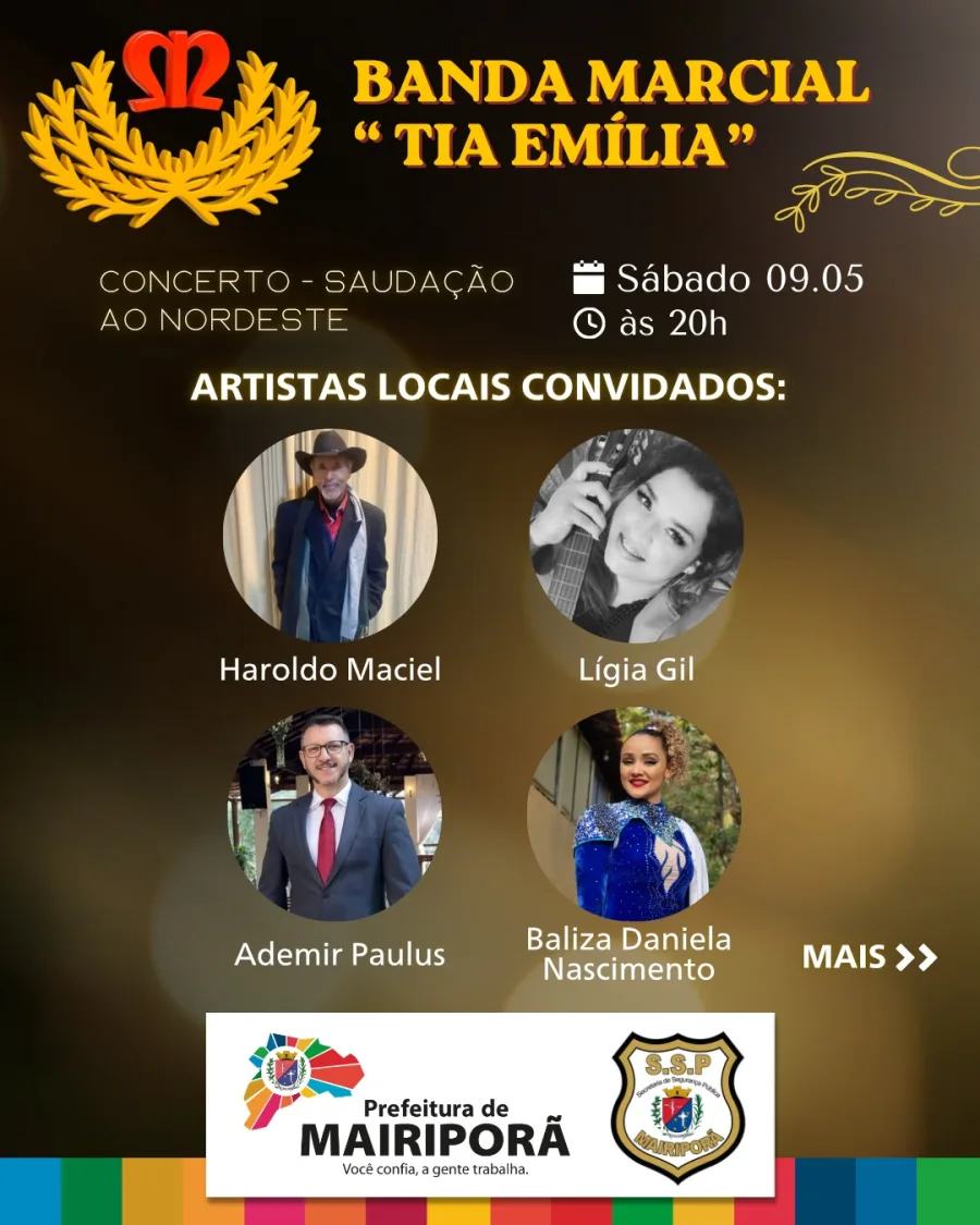 Também participam a Banda de Pífanos Brasileirinho, o Balé Infantil da Professora Camilia e o Corpo Coreográfico. A mistura de música e dança cria um espetáculo coletivo, com foco na valorização cultural.