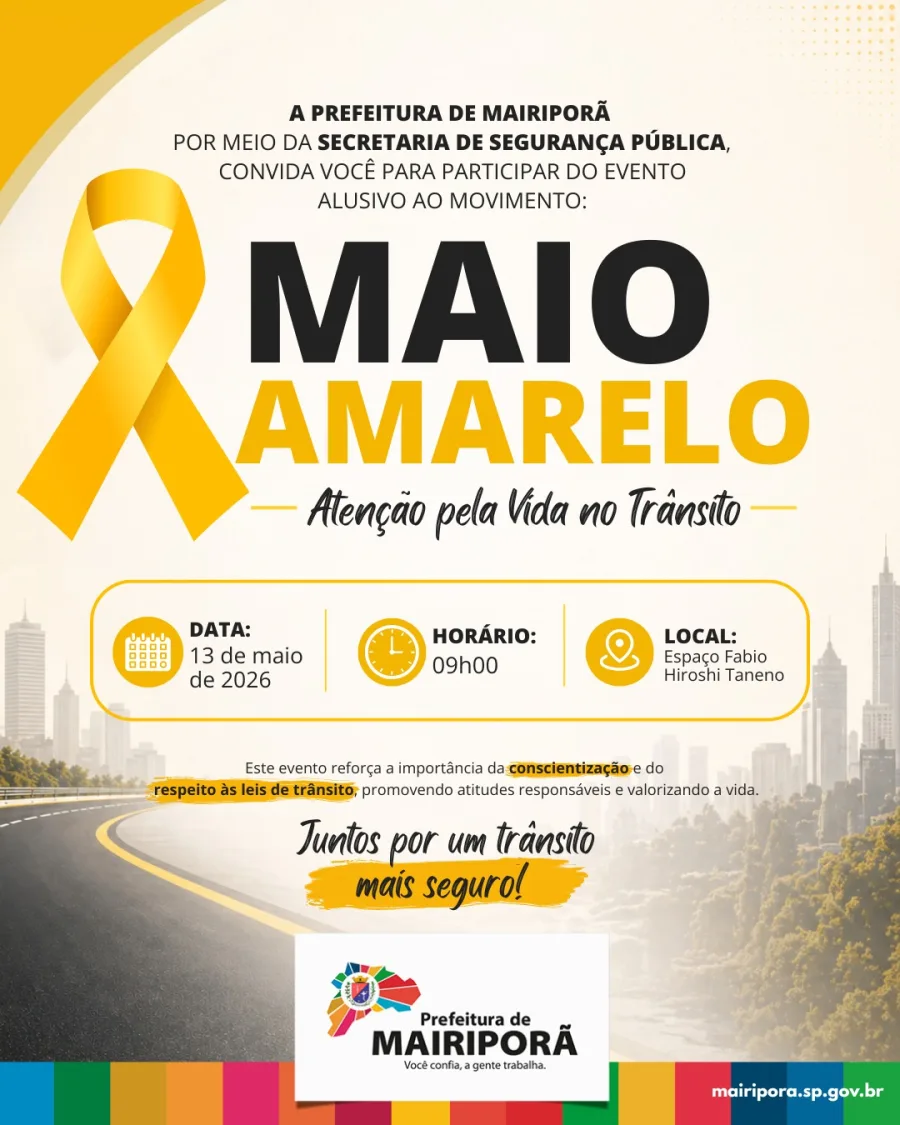 Mairiporã vai promover uma ação especial do Maio Amarelo para discutir segurança viária e prevenção de acidentes. O evento acontecerá no dia 13 de maio, às 9h, e contará com palestra do Comando da Polícia Militar da cidade de São Paulo sobre formas de evitar sinistros no trânsito.