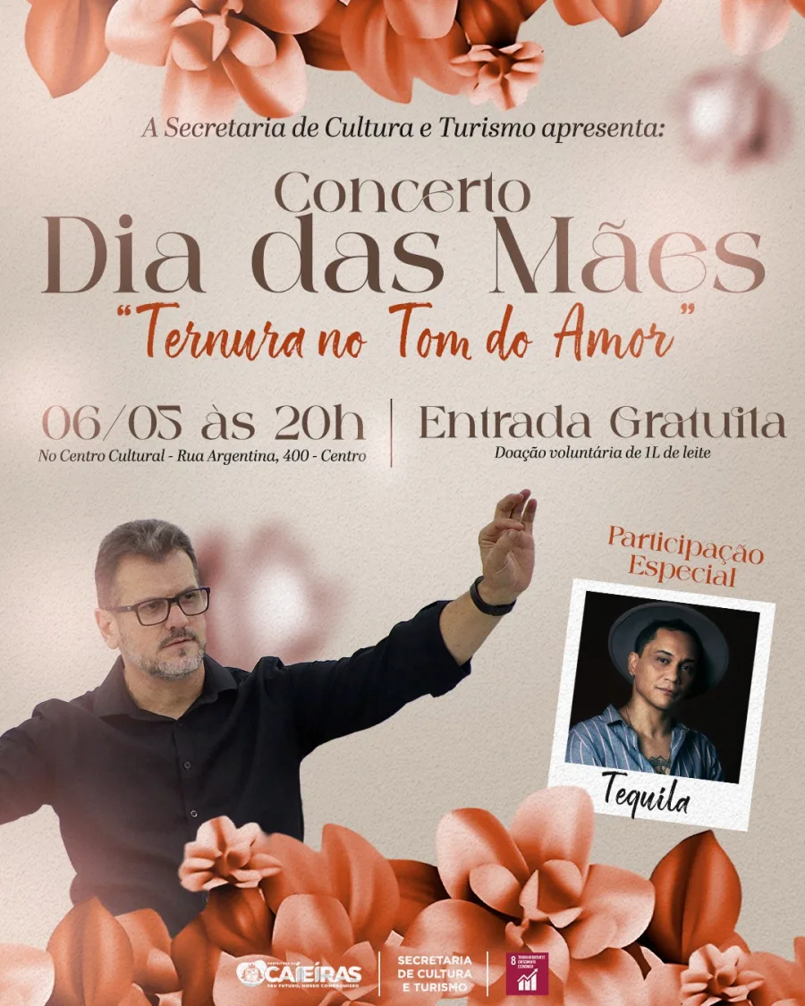 A Orquestra de Caieiras realizará nesta terça-feira, 6 de maio, um concerto temático de Dia das Mães no Centro Cultural da cidade. O evento terá participação especial do artista Tequila e promete reunir música, homenagens e arrecadação solidária em uma noite aberta ao público.