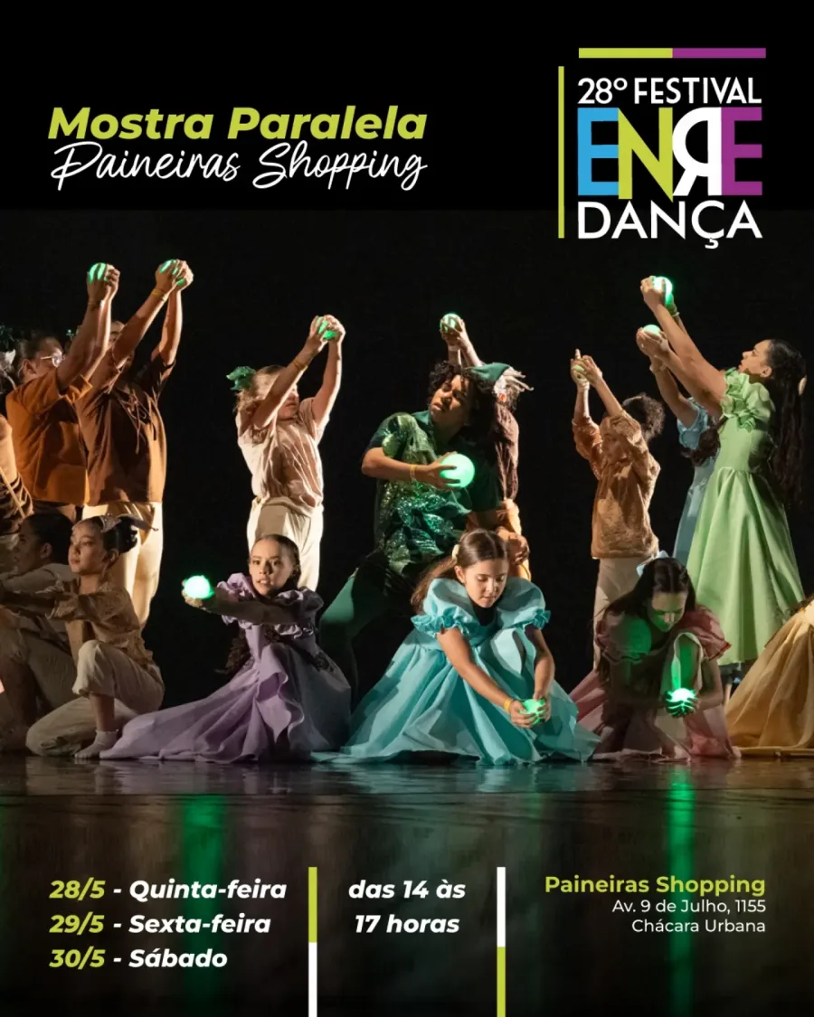 Mostra paralela do Festival Enredança movimenta o Paineiras Shopping com apresentações gratuitas de dança abertas ao público durante o fim de maio.
