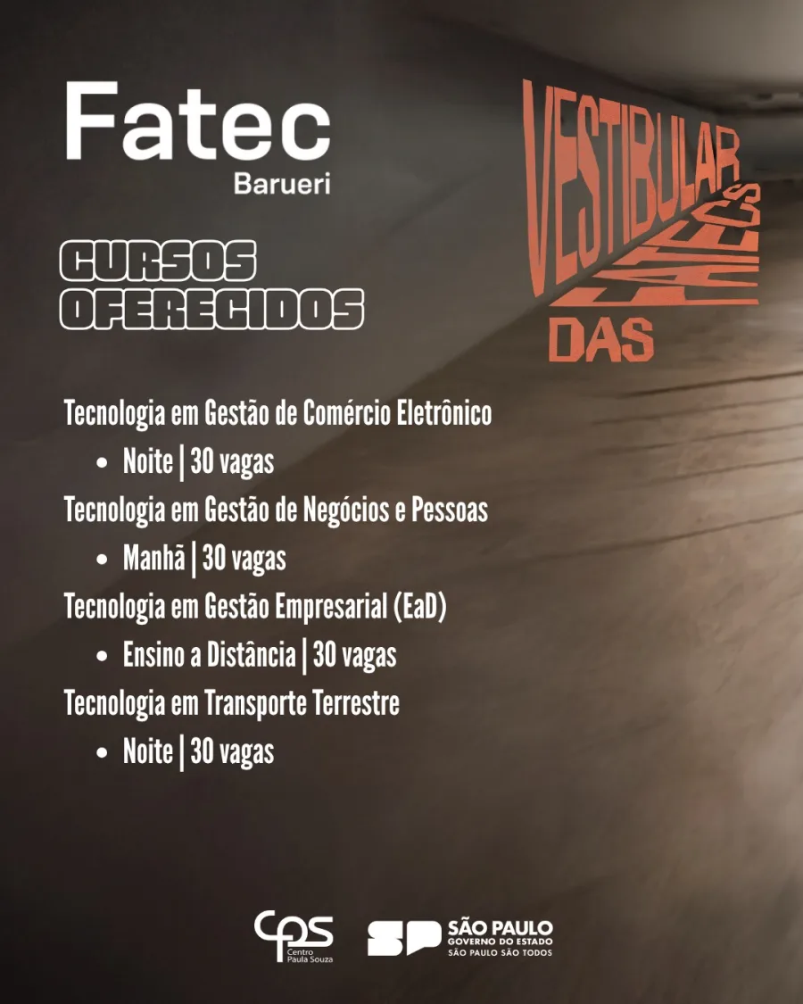 As inscrições devem ser feitas até 1º de junho, às 15h, pelo portal oficial do vestibular da Fatec. A seleção faz parte do Centro Paula Souza, instituição responsável pelas Fatecs e Etecs do estado de São Paulo.