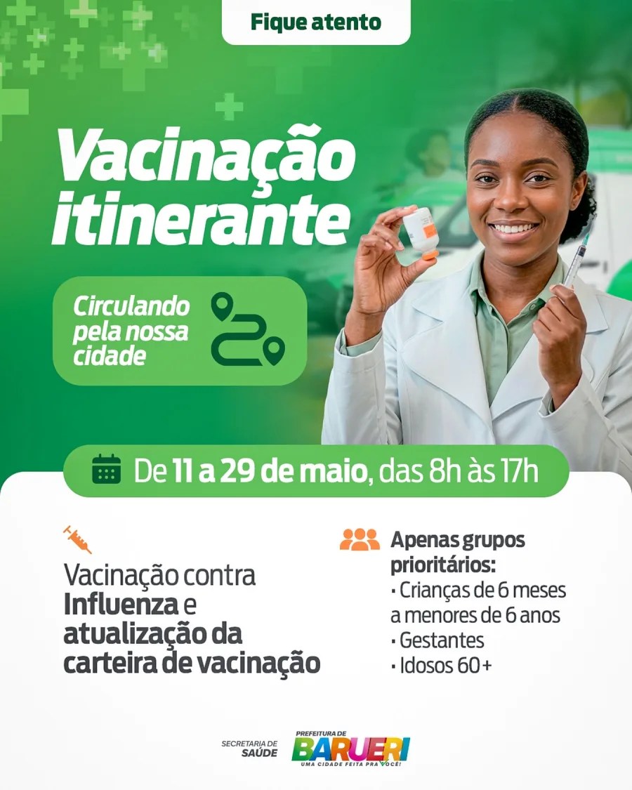 A ação é voltada principalmente para grupos prioritários, incluindo crianças pequenas, gestantes e idosos acima de 60 anos. Segundo a administração municipal, os profissionais estarão identificados com crachá, jaleco e veículo oficial para garantir segurança durante o atendimento nos bairros.
