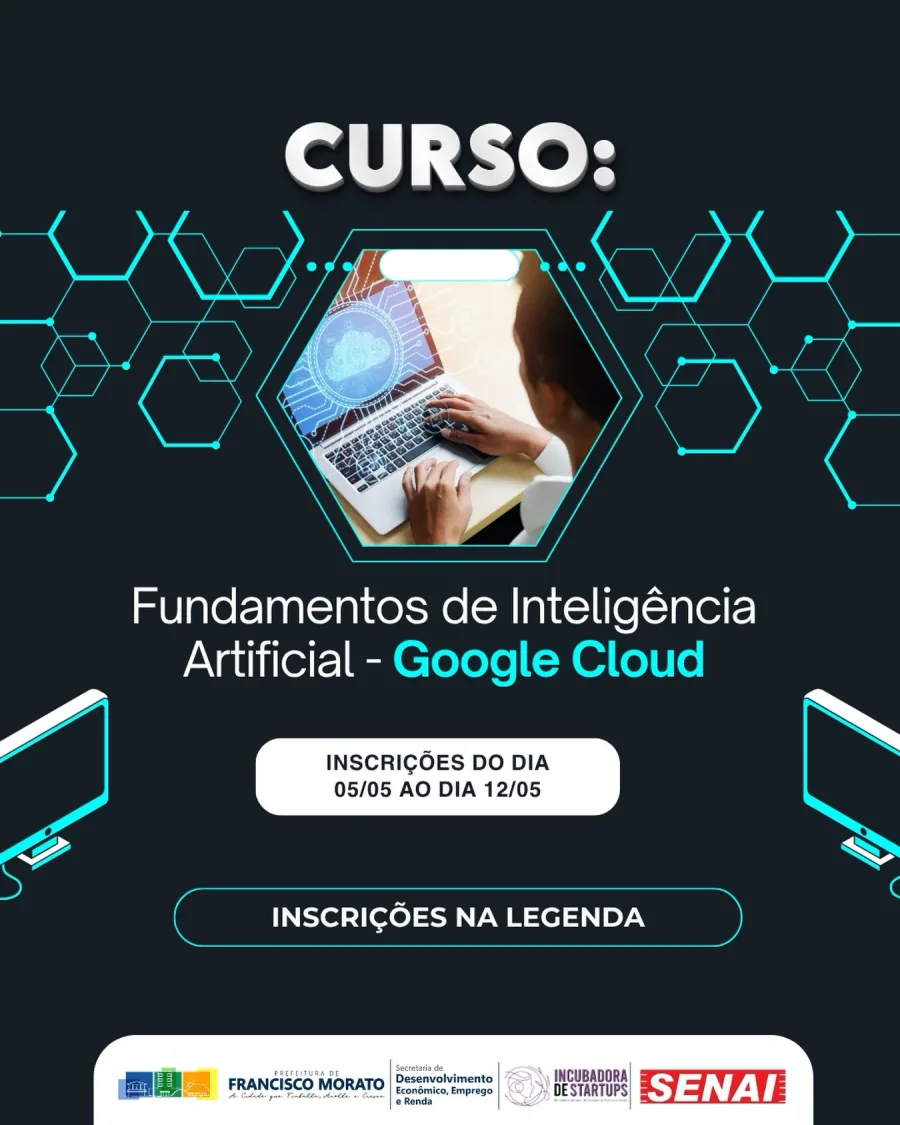 Francisco Morato iniciou nesta segunda-feira, 5 de maio, o período de inscrições para um curso gratuito de Inteligência Artificial voltado à formação inicial em tecnologia. A capacitação será realizada em parceria com o Google Cloud e terá aulas presenciais até o dia 28 de maio.