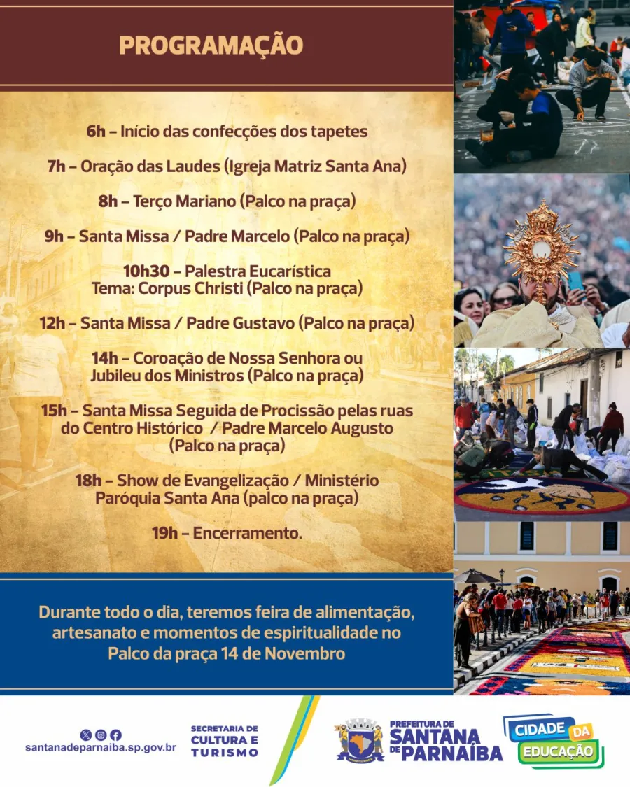 Corpus Christi 2026 em Santana de Parnaíba: tradição reúne fé, arte e tapetes de serragem monumentais