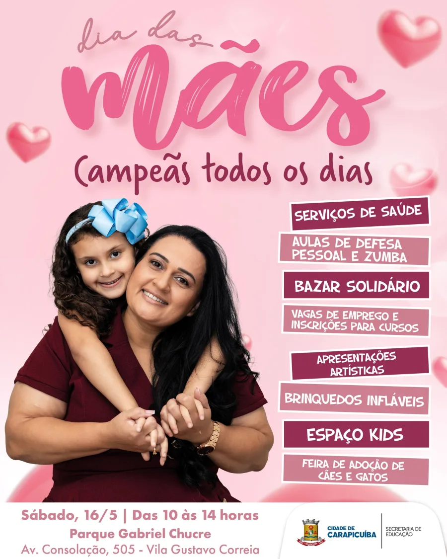 Carapicuíba terá evento especial de Dia das Mães com serviços gratuitos e atrações para famílias