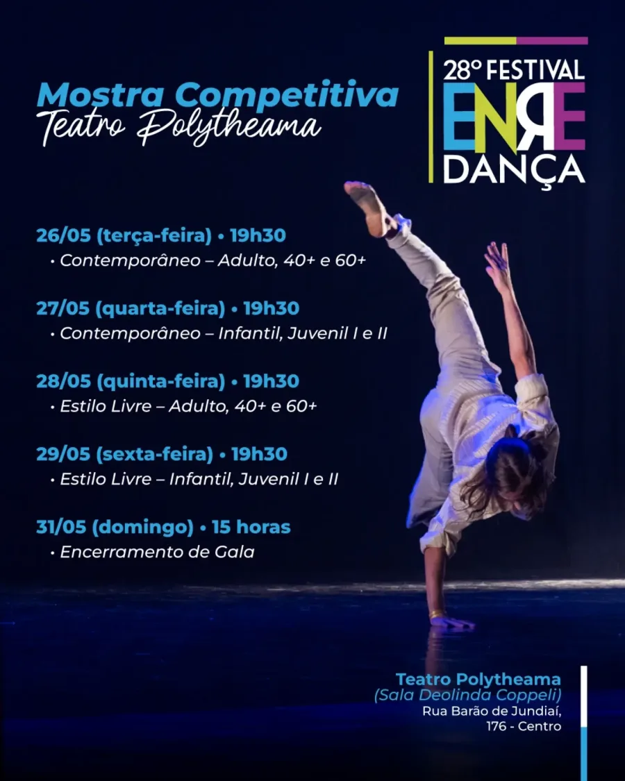 Mostra competitiva do Festival Enredança leva ao Teatro Polytheama apresentações de dança contemporânea e estilo livre com categorias infantil, juvenil e adulto.