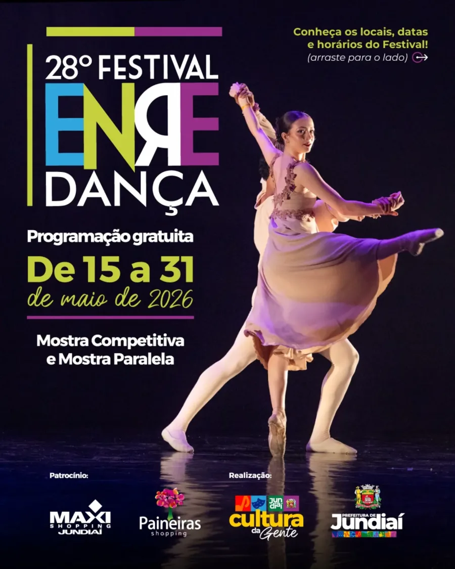 Festival Enredança terá programação gratuita entre os dias 15 e 31 de maio de 2026 com apresentações competitivas e mostras paralelas em Jundiaí.