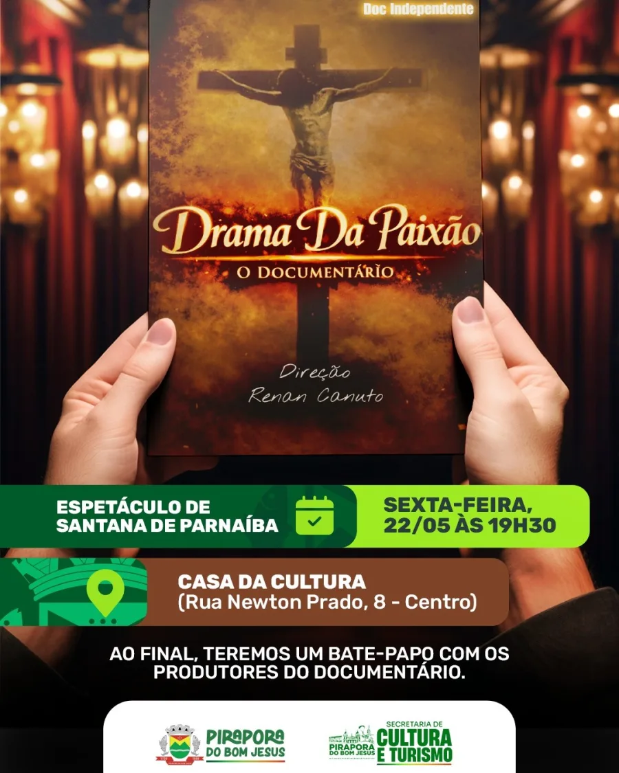 O encontro acontecerá às 19h30 na Casa da Cultura, localizada na Rua Newton Prado, 8, no Centro de Pirapora do Bom Jesus. Além da apresentação do documentário, os produtores Renan Canuto e William Siqueira participarão de uma conversa sobre os bastidores da produção e a importância cultural do espetáculo religioso na região metropolitana de São Paulo.