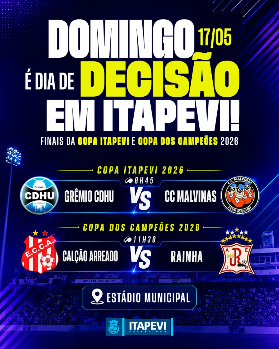 As decisões reúnem equipes tradicionais do futebol local e devem movimentar torcedores de diferentes bairros ao longo de toda a manhã em Itapevi.