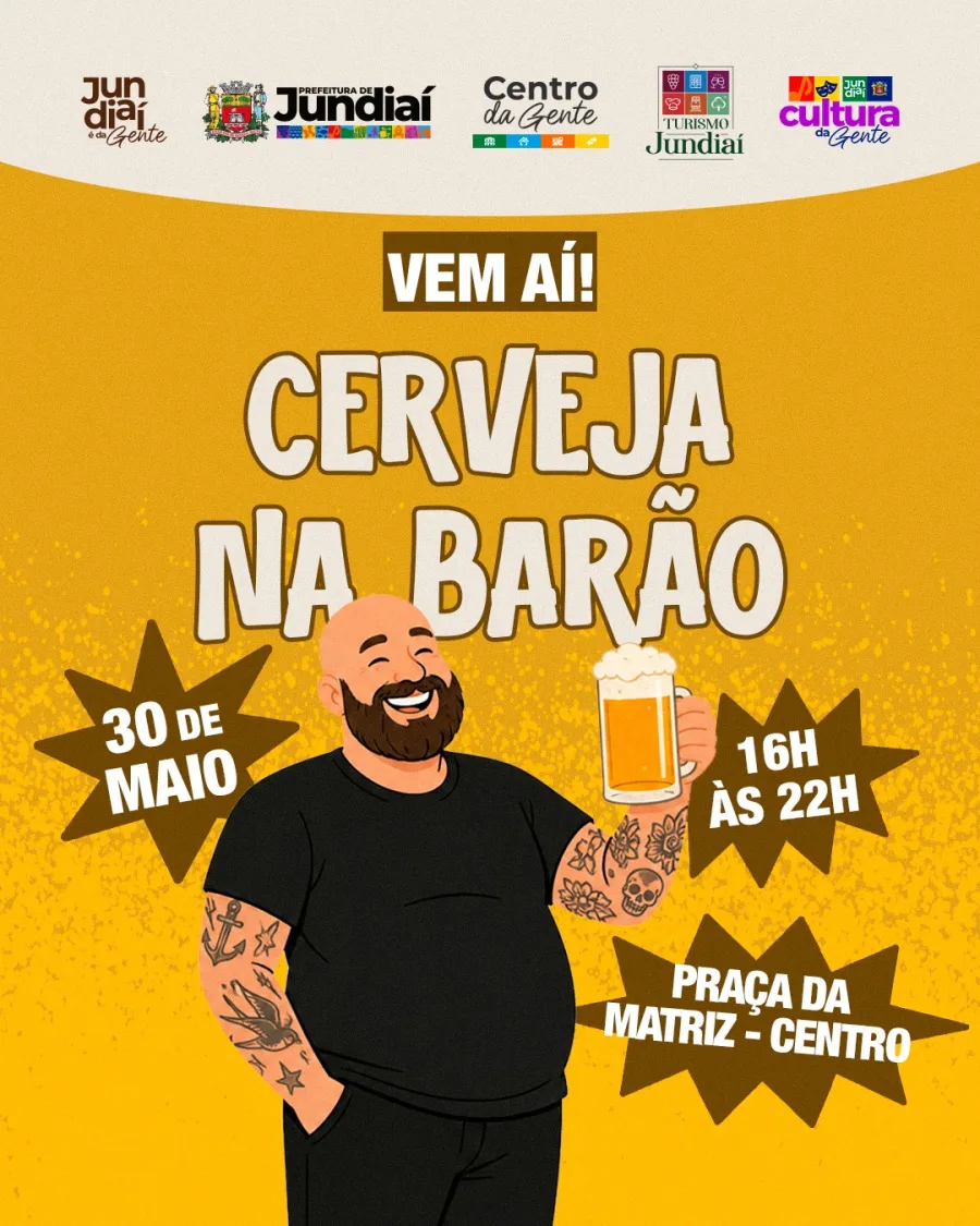 A programação será realizada no dia 30 de maio, das 16h às 22h, na Praça da Matriz, região central de Jundiaí.