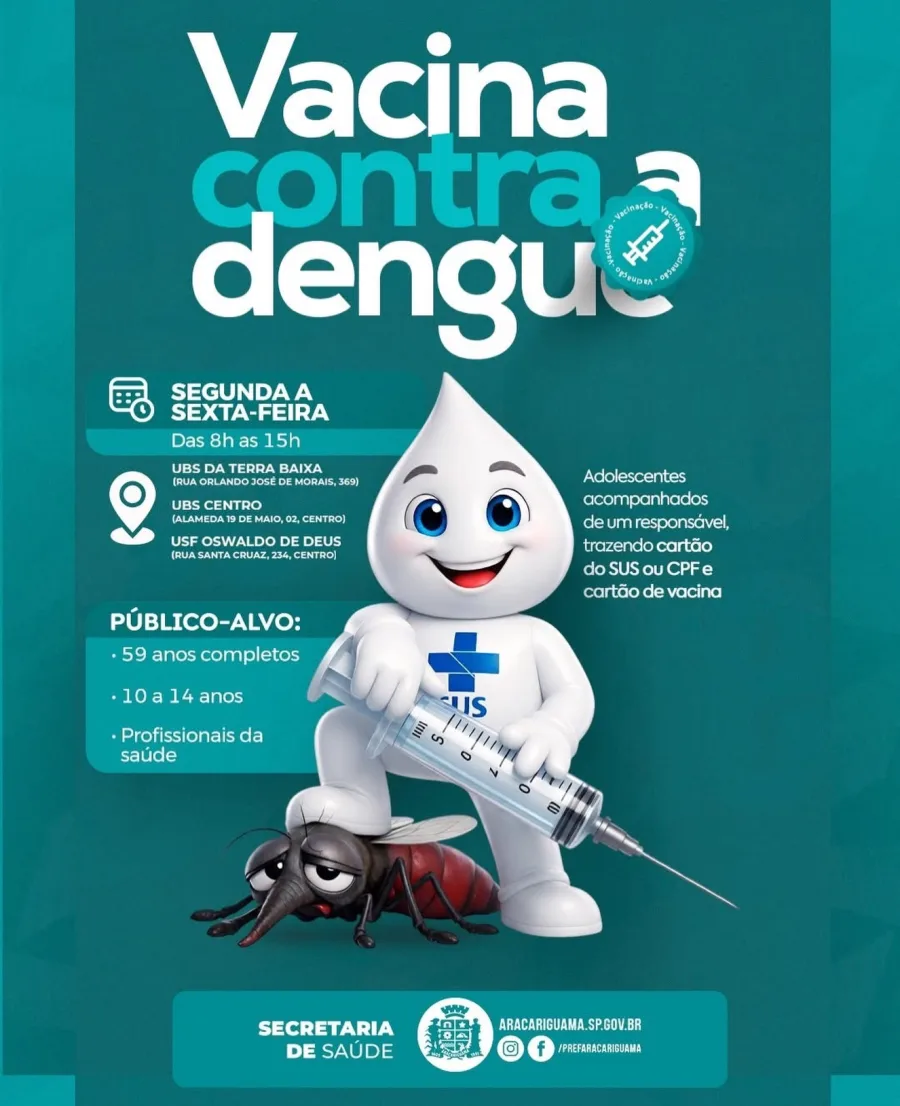 A imunização ocorre de segunda a sexta-feira, das 8h às 15h, mediante apresentação de documento e carteira de vacinação nas unidades participantes.