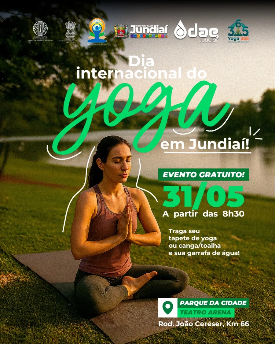 A programação do Dia Internacional do Yoga em Jundiaí acontecerá no Teatro Arena do Parque da Cidade e será aberta ao público.