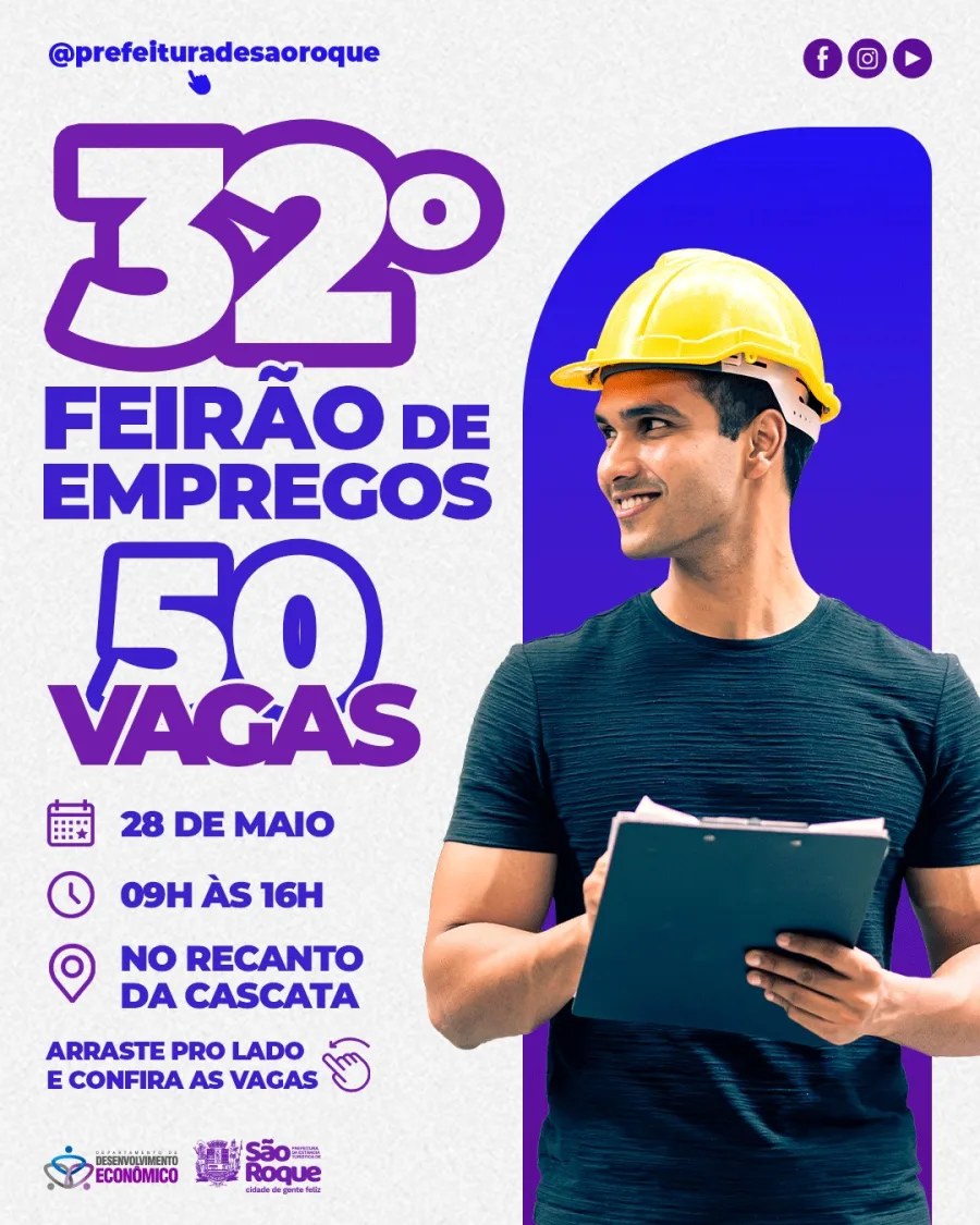O evento será realizado no Recanto da Cascata, das 9h às 16h, com vagas para logística, produção, limpeza, manutenção e motoristas.