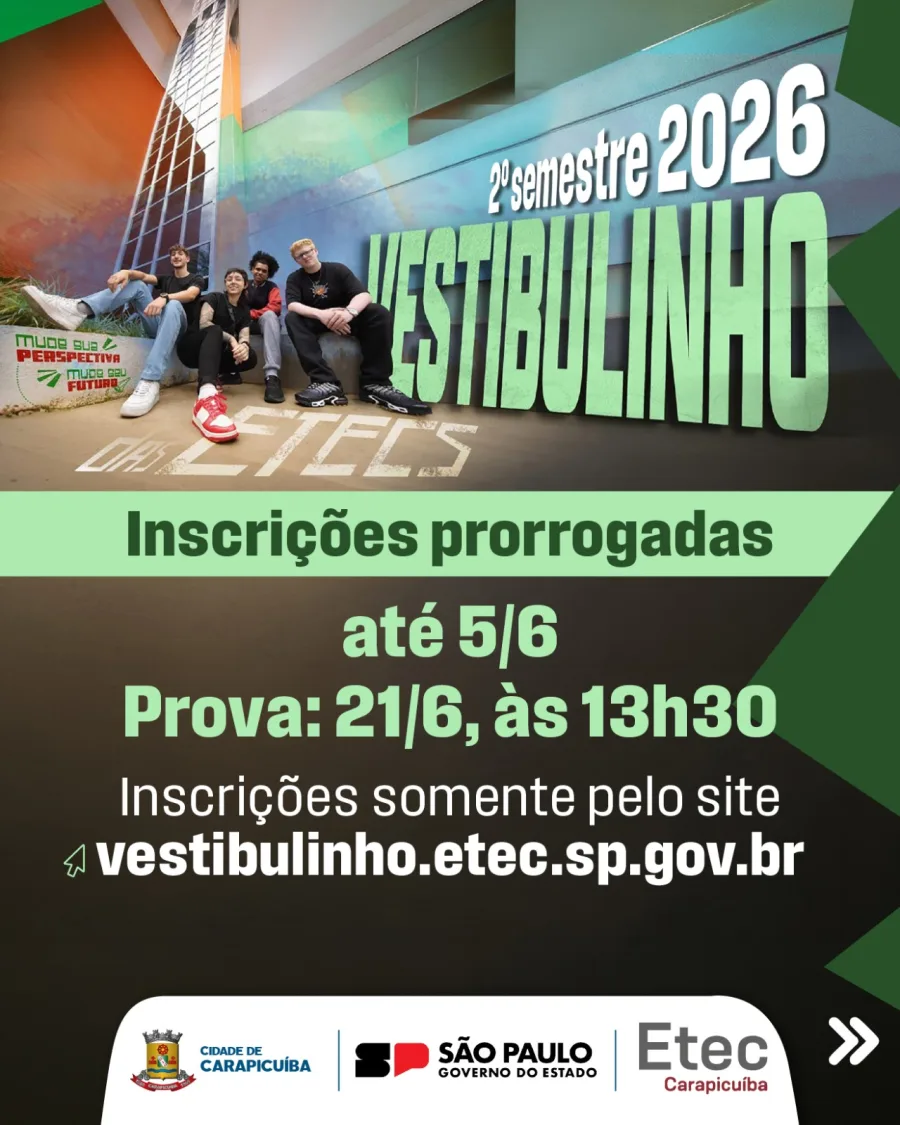 A unidade oferece vagas para Administração e Design Gráfico, com prova marcada para junho e divulgação da classificação geral em julho.
