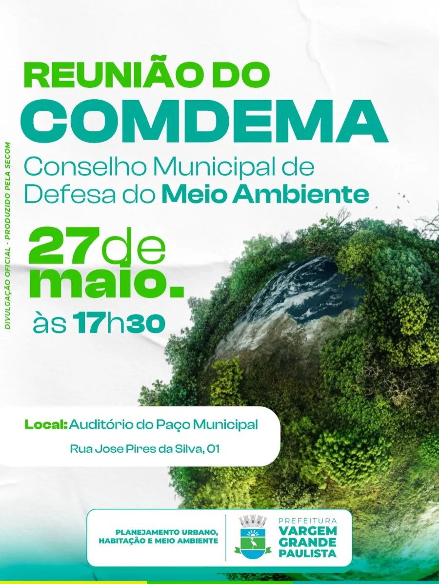 Aberta ao público, a reunião do COMDEMA acontece às 17h30 no Paço Municipal e deve reunir debates sobre preservação ambiental no município.
